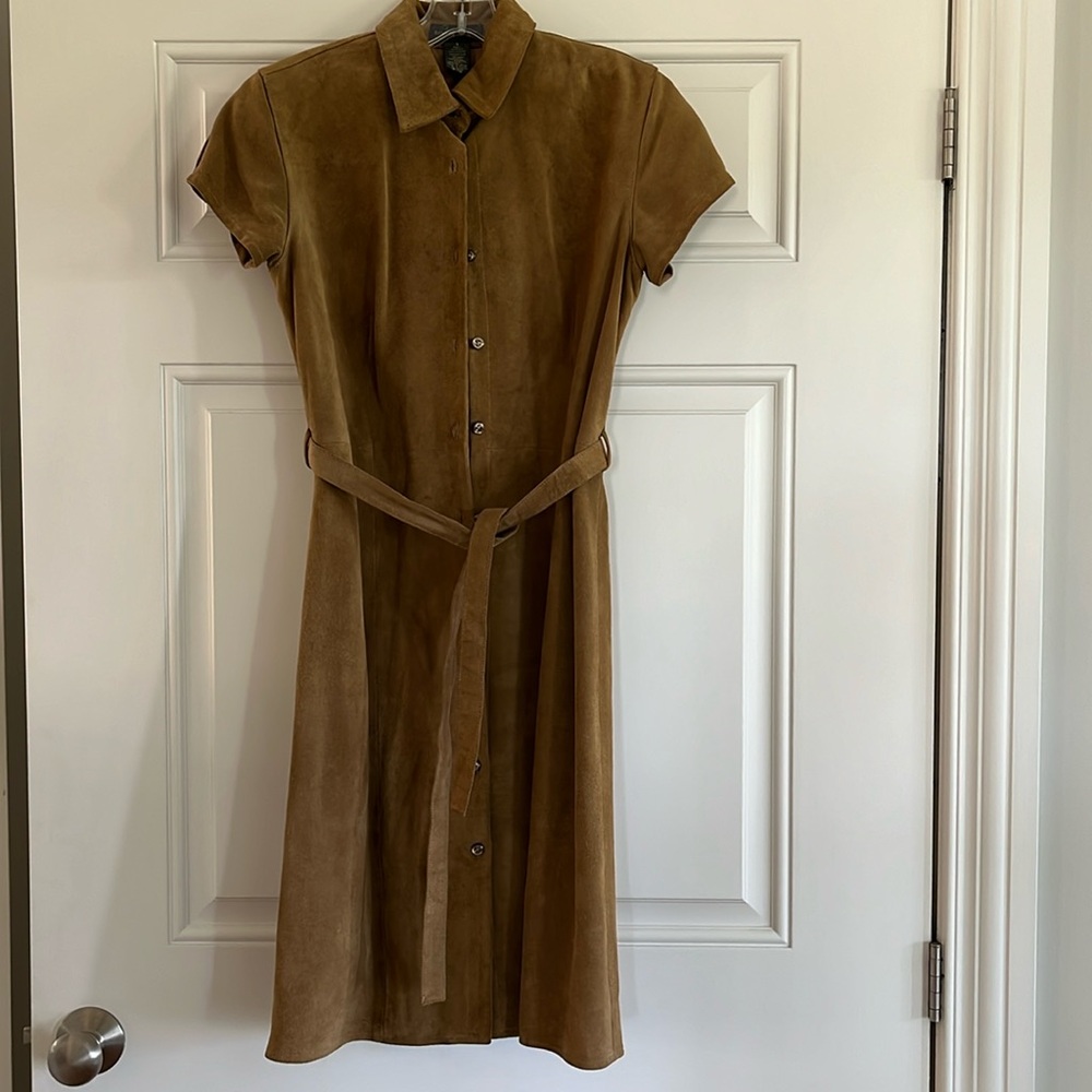 Banana Republic Suede Shirt Dress in Camel Brown